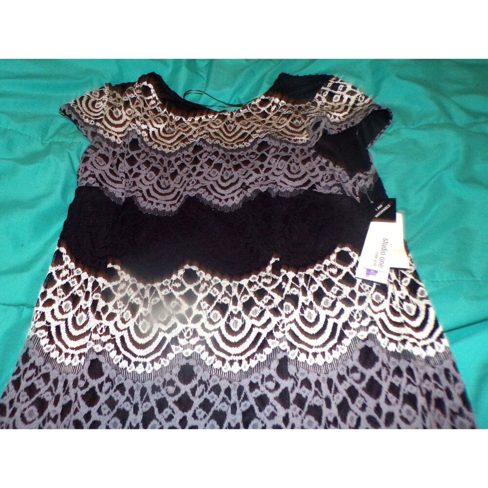 Studio One new with tags black grey and white lace dress size 16p - Picture 3 of 3
